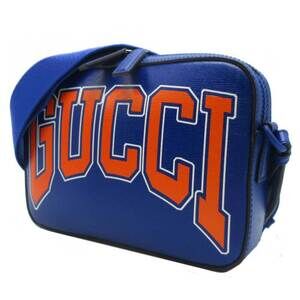 Gucci INTERLOCKING GG Leather Shoulder Bag Blue Orange Line